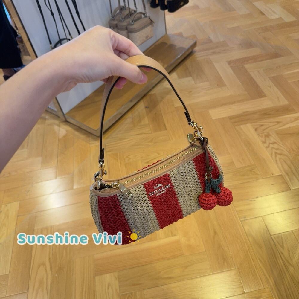 NWT Coach Teri Shoulder Bag With Stripes And Charm Gold/Red/Tan CER34 - Picture 7 of 12